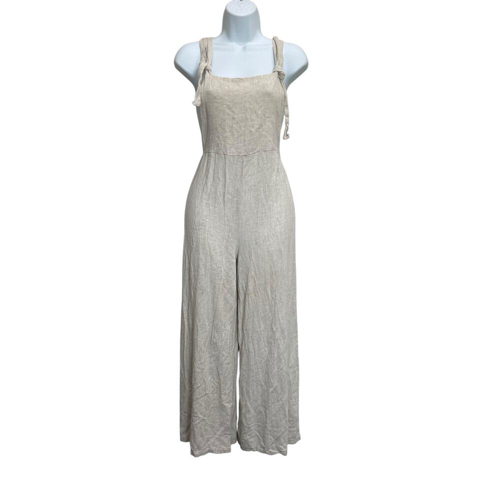 Audrey 3+1 S Small Jumpsuit Bibbed Overall Linen Cropped Sleeveless Boho Coastal